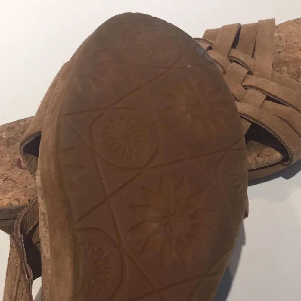 Ugg Shoes Lilah Tan Suede Wedge Sandals size 8